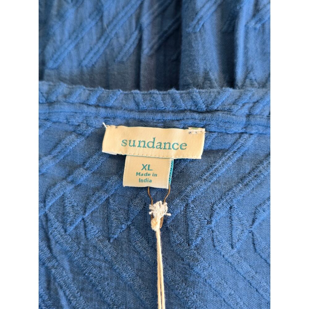 Sundance Blue Cotton Tunic Dress Size: XL Boho Embroidered Ruffle - Picture 3 of 5